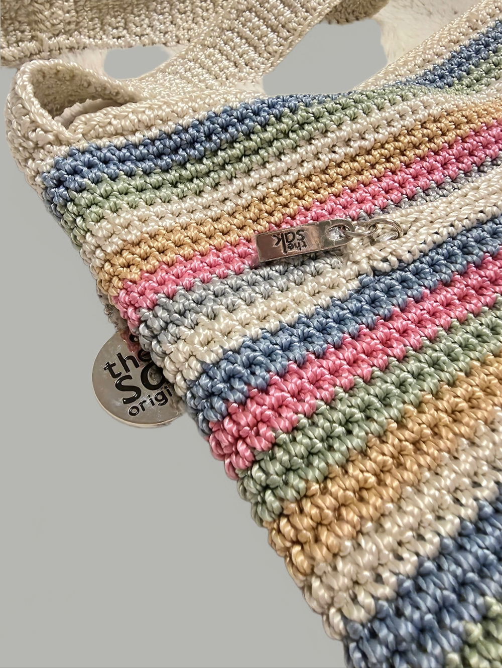 NEW The Sak -Striped Crochet Shoulder Bag in Rare Pastel Multicolor - Picture 8 of 9